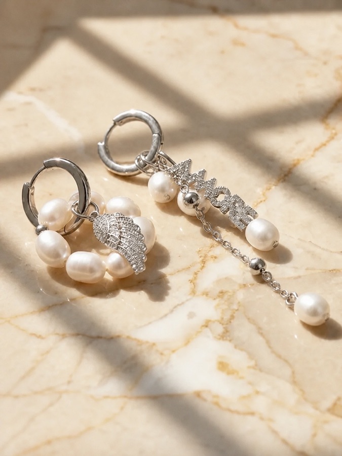 Серьги-конго Pearl Hoops с жемчугом